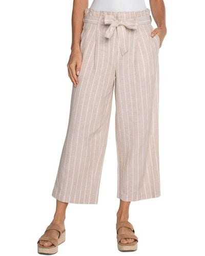 Liverpool Los Angeles Pleated Crop Mid Rise Trouser With Self Belt - Natural