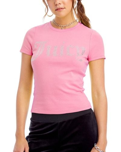 Juicy Couture Short Sleeve Crew Neck Top - Pink