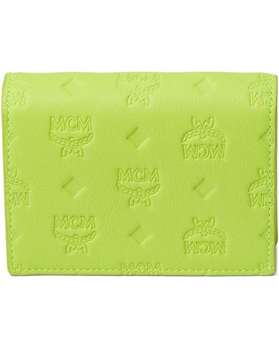 MCM Aren Embroidered Monogram Leather Small Wallet Mini - Green