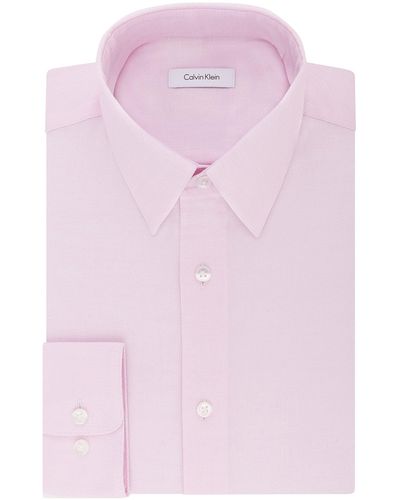 Calvin Klein Dress Shirt Regular Fit Non Iron Stretch Solid - Pink