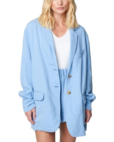 Blank NYC Linen Oversized Blazer In Hall Pass - Blue