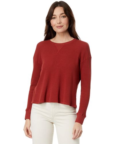 Mod-o-doc Washed Cotton Modal Thermal Long Sleeve Boxy Crop Sweatshirt - Red