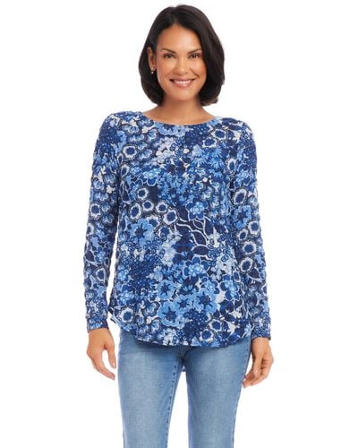 Karen Kane Long Sleeve Shirttail Top - Blue