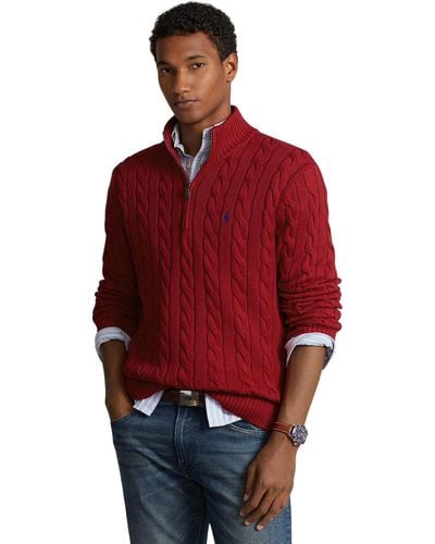 Polo Ralph Lauren Long Sleeve Cotton Cable 1/2 Zip - Red