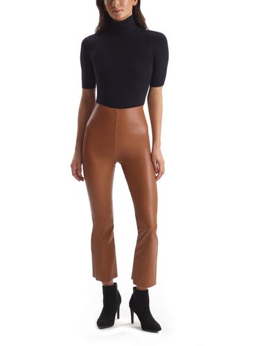 Commando Faux Leather Cropped Flare Perfect Control Leggings Slg33 - Brown