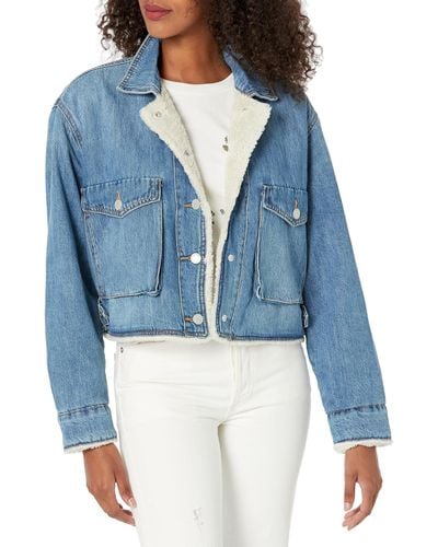 Blank NYC Cropped Denim Jacket With Sherpa Lining In Crash Course - Blue