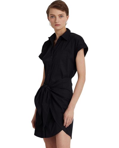 Lauren by Ralph Lauren Tie Front Stretch-cotton Blend Shirtdress - Black