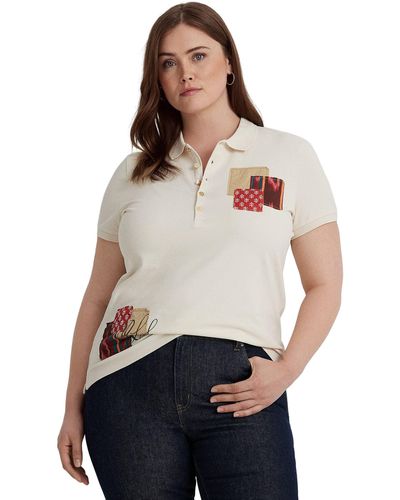Lauren by Ralph Lauren Plus Size Patchwork Pique Polo Shirt - White