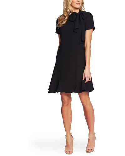 Cece Short Sleeve A-line Dress With Bow - Black