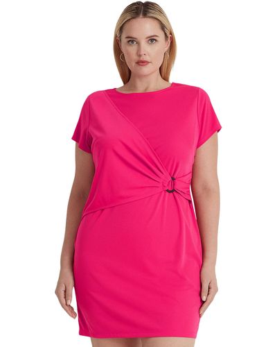 Lauren by Ralph Lauren Plus Size Stretch Jersey Short Sleeve Dress - Pink