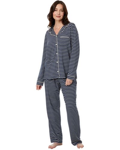 L.L. Bean Super Soft Shrink-free Button Front Pajama Set Stripe - Blue
