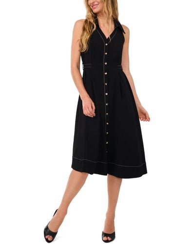 Cece Sleeveless Belted Waist Midi Dress - Black