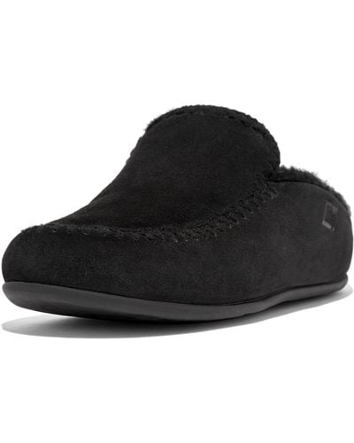 Fitflop Chrissie Ii Haus Crochet-stitch Shearling Slippers - Black