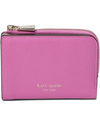 Kate Spade Ava Colorblocked Pebbled Leather Zip Bifold Wallet - Pink
