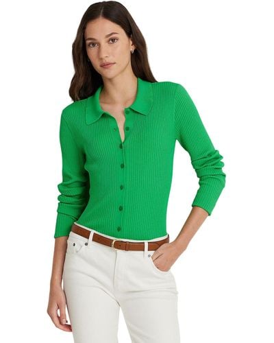 Lauren by Ralph Lauren Rib-knit Long-sleeve Polo Cardigan - Green
