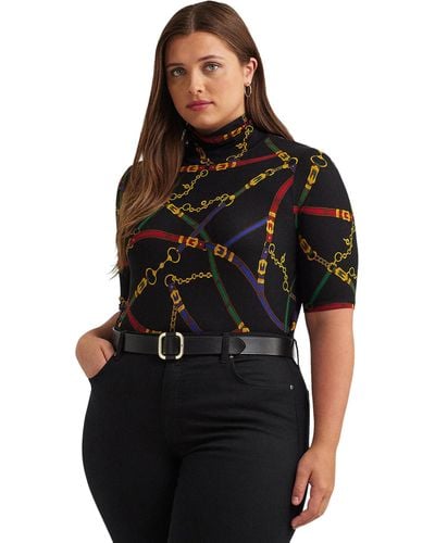 Lauren by Ralph Lauren Plus-size Belting-print Stretch Jersey Turtleneck - Black