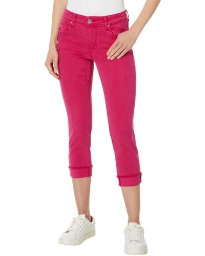 Kut From The Kloth Amy Crop Straight Leg- Roll Up Fray In Brave Fushia - Pink