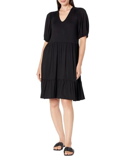Karen Kane Puff Sleeve Tiered Dress - Black