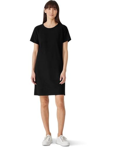 Eileen Fisher Jewel Neck Knee Length Dress - Black