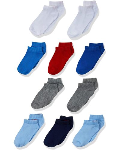 Hanes Boys' 10-pack Toddler Assorted Colors Ez Sort Matching With Reinforced Heel And Toe Low Cut Socks - Blue