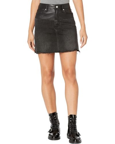 Blank NYC Leather And Denim Patchwork High-rise Miniskirt With Raw Hem In Twist Of Fate - Black