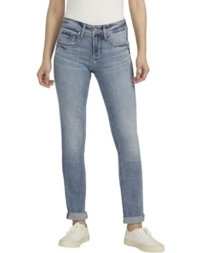 Silver Jeans Co. Girlfriend Mid Rise Slim Leg Jeans L27137ecf241 - Blue