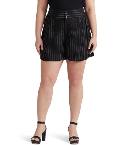 Lauren by Ralph Lauren Plus Size Pinstripe Pleated Linen Shorts - Black