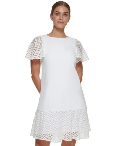 DKNY Flutter Sleeve And Hem Shift Dress - White