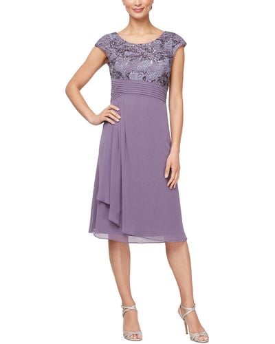 Alex Evenings Short Embroiderd With Pleated Waist - Purple