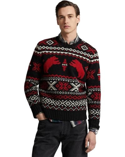 Polo Ralph Lauren Polar Bear Fair Isle Wool Sweater - Red