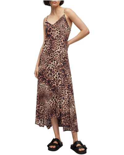 AllSaints Essie Evita Cotton Leopard Print High Low Dress - Brown
