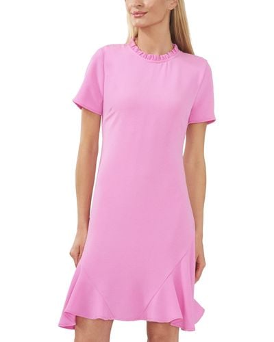 Cece Ruffle Neck Godet Dress - Pink