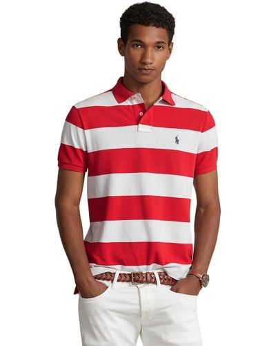 Polo Ralph Lauren Classic Fit Striped Mesh Polo Short Sleeve Shirt - Red