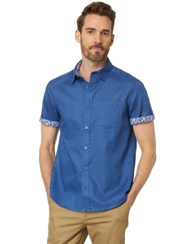 Johnston & Murphy Short Sleeve Linked Flower Textured Printed Shirt - Blue