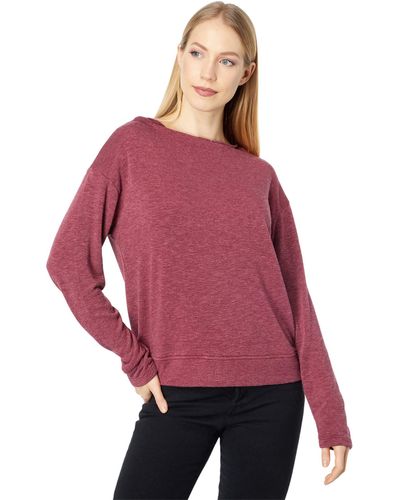 Mod-o-doc Soft Slubby Terrycloth Long Sleeve Draped Mock Neck Pullover - Red