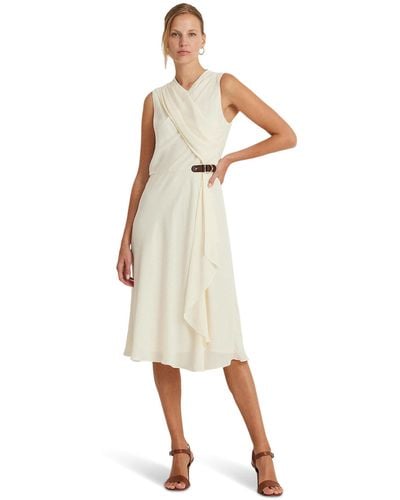 Lauren by Ralph Lauren Buckle-trim Georgette Sleeveless Dress - White