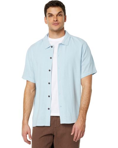 Rhythm Textured Linen Short Sleeve Shirt - Blue