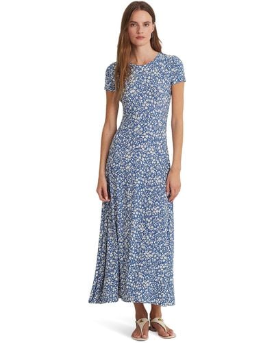 Lauren by Ralph Lauren Floral Stretch Jersey Tee Dress - Blue