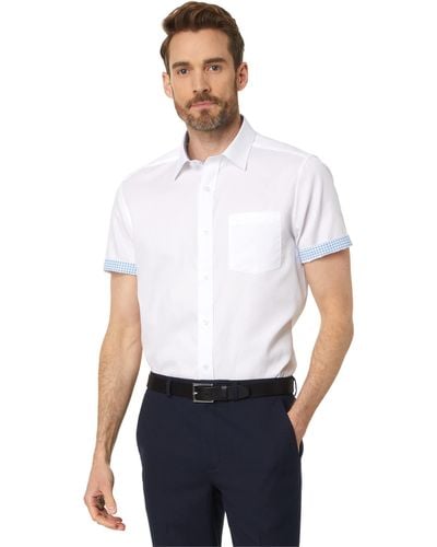 Johnston & Murphy Short Sleeve Solid Textured Shirt - White