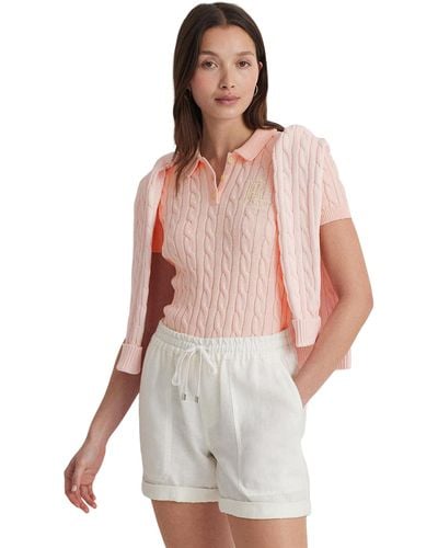 Lauren by Ralph Lauren Cable-knit Cotton Polo Sweater - Pink