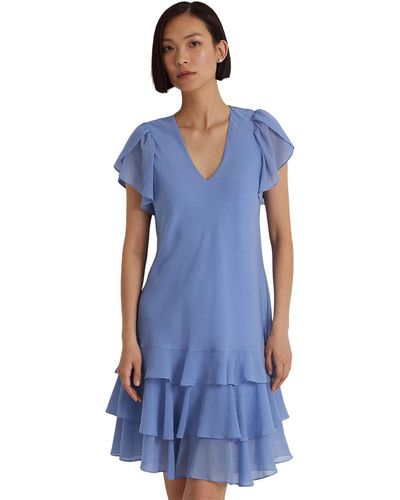 Lauren by Ralph Lauren Crinkle Georgette Drop-waist Dress - Blue