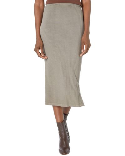 Michael Lauren Valor Midi Skirt W/ Side Slits - Gray
