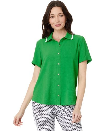 Tommy Hilfiger Short Sleeve Button Up With Ribbed Collar - Green