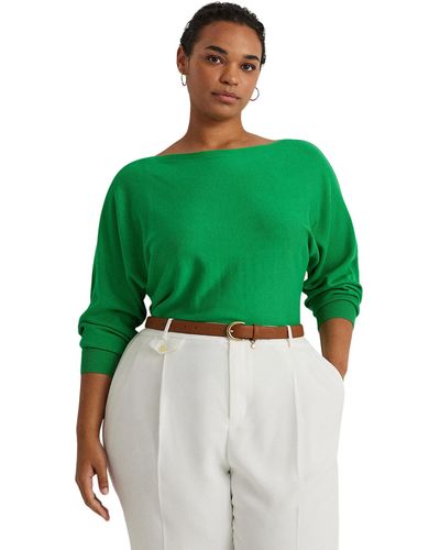 Lauren by Ralph Lauren Plus-size Cotton-blend Dolman-sleeve Sweater - Green