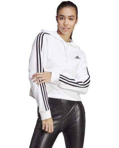 adidas Essentials 3-stripes French Terry Cropped Hoodie - White