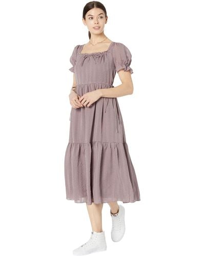 Madewell Square-neck Tiered Midi Dress In Textured Seersucker - Brown