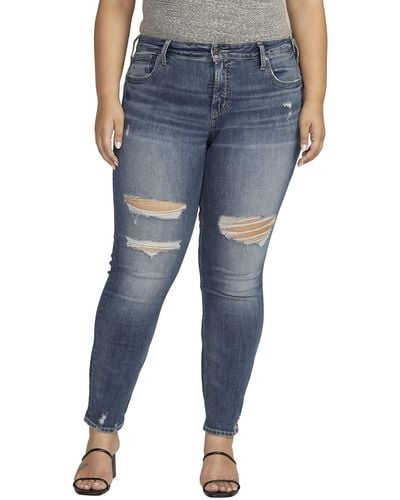 Silver Jeans Co. Plus Size Boyfriend Mid-rise Slim Leg Jeans W27170epx383 - Blue