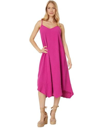 Bobi Cami V-neck Midi Handkerchief Dress - Pink