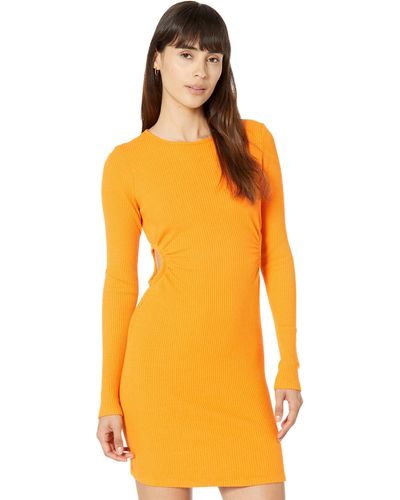 Monrow Brushed Rib Dress W/ Circular Cutout - Orange