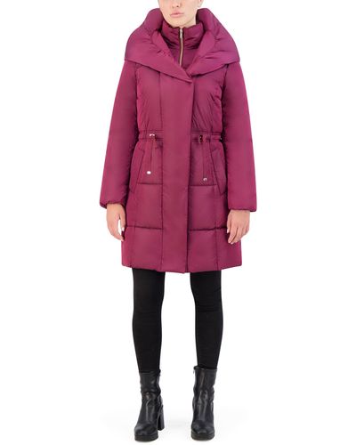 Cole Haan Shawled Hood Mineral Nylon Coat With Bib - Red